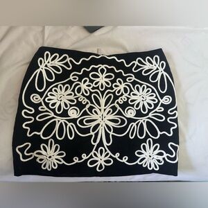 Forever 21 Black and White Embroidered Mini Skirt